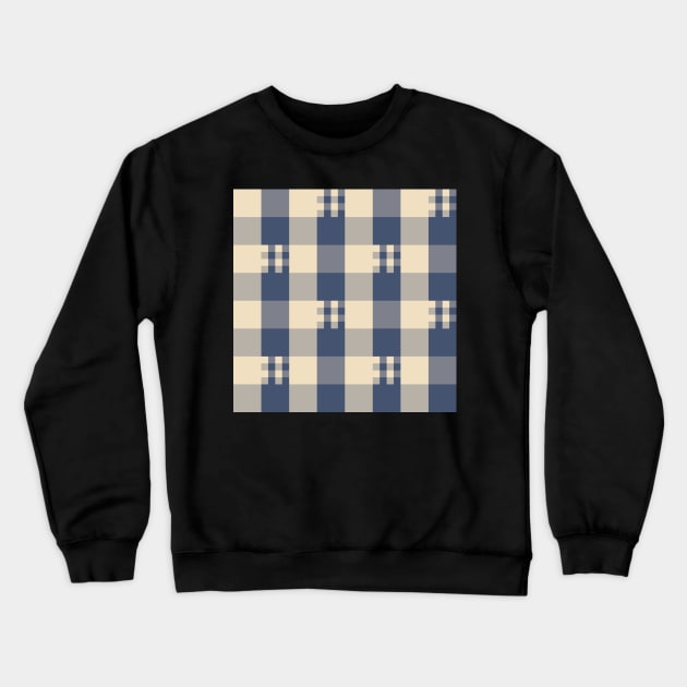 Funky Navy and Cream Gingham Check Pattern | Cottage Core Prairie Style Crewneck Sweatshirt by gloobella